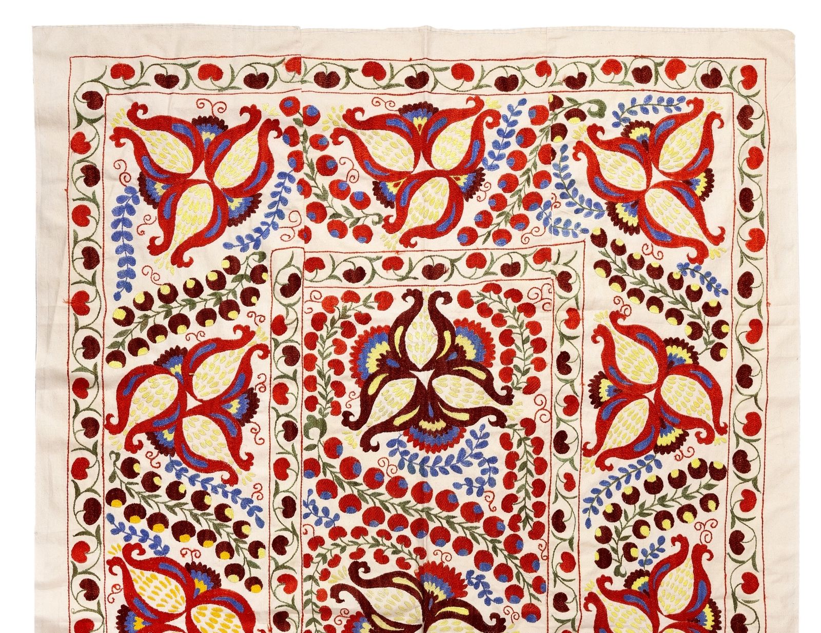 Textile Suzani ouzbek, 140 x 217 cm. Couvre-lit brodé coton et soie Rs65 photo furniture