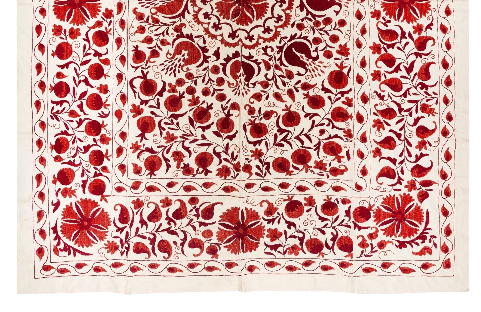 6.5x8 Ft Silk Wall Hanging In Red & Cream, Embroidered Bedspread, New Tablecloth photo for sale