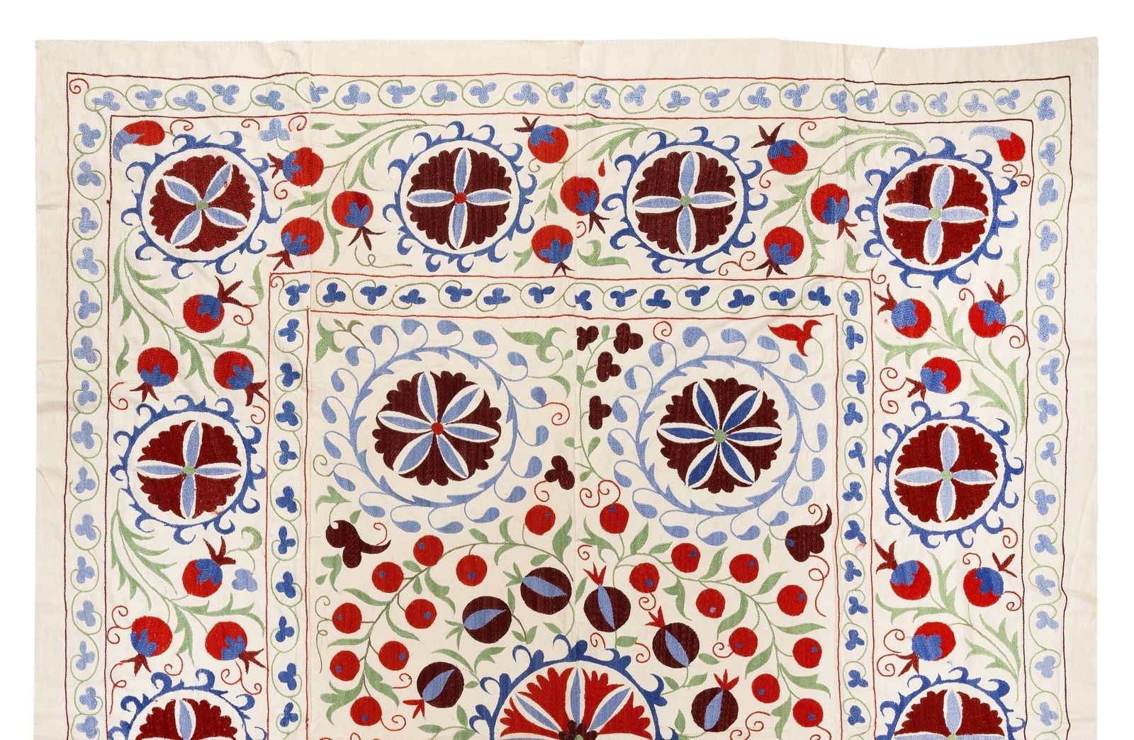 6.3x8 Ft New Uzbek Suzani Textile. Embroidered Cotton & Silk Bed Cover photo furniture