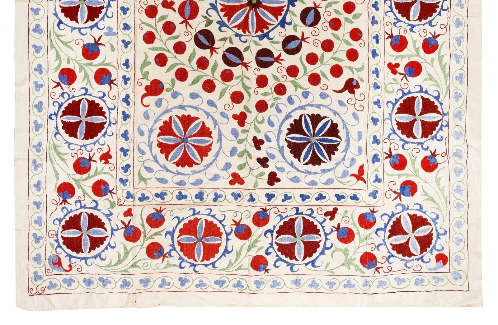 6.3x8 Ft New Uzbek Suzani Textile. Embroidered Cotton & Silk Bed Cover photo for sale