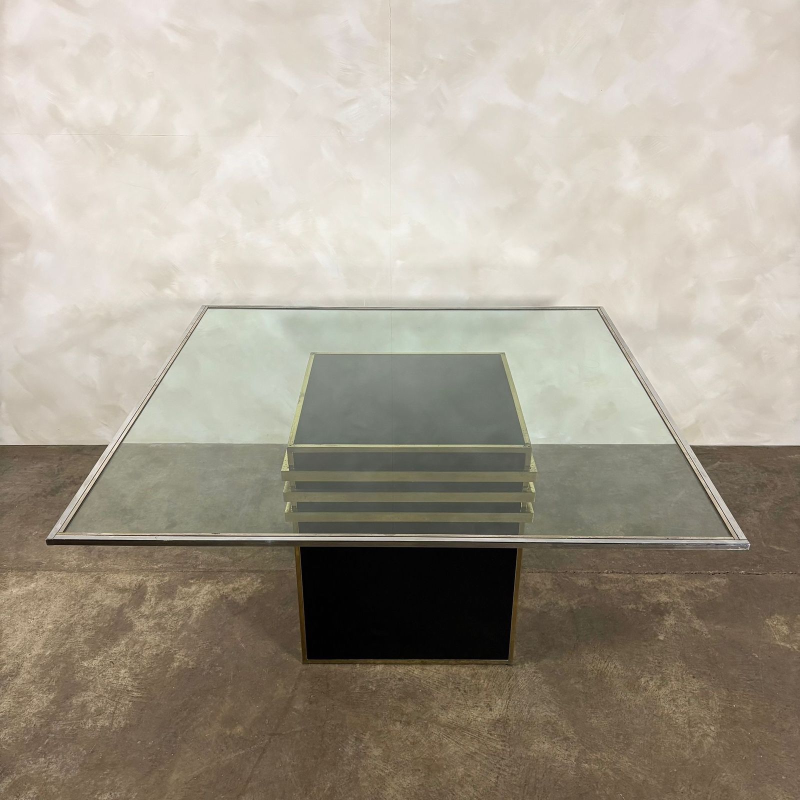 Italian Renato Zevi Dining Table Black Brass Glass Mid Century Retro Mcm photo furniture