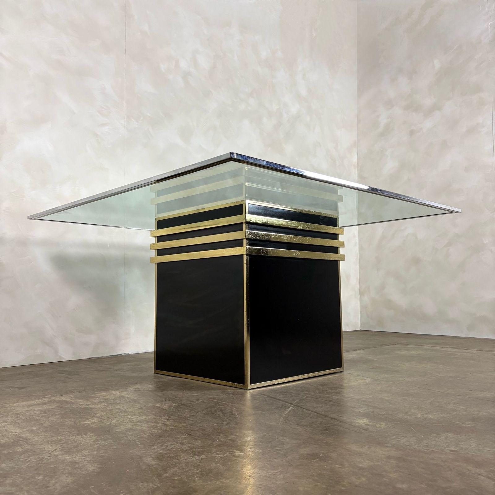 Italian Renato Zevi Dining Table Black Brass Glass Mid Century Retro Mcm
