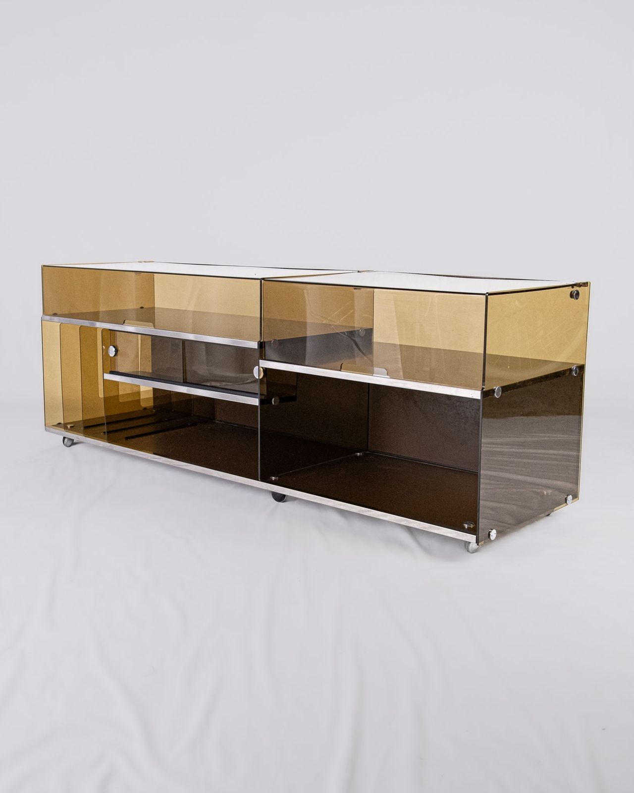 Hi Fi Sideboard In Smoked Plexiglas, Made In France, 1970s
