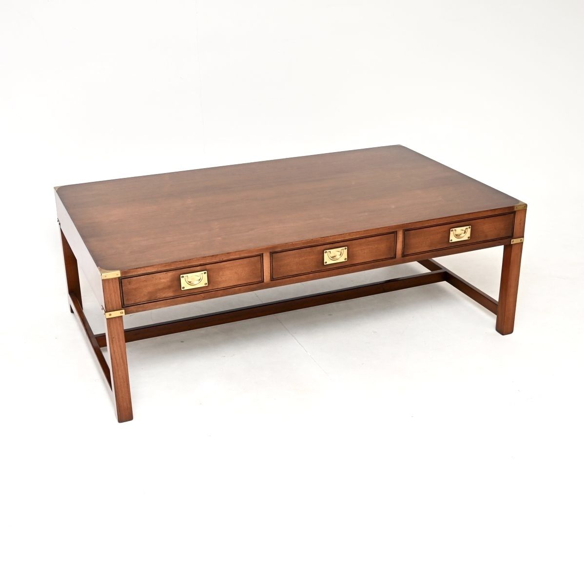 Large Antique Mahogany And Brass Military Campaign Style Coffee Table