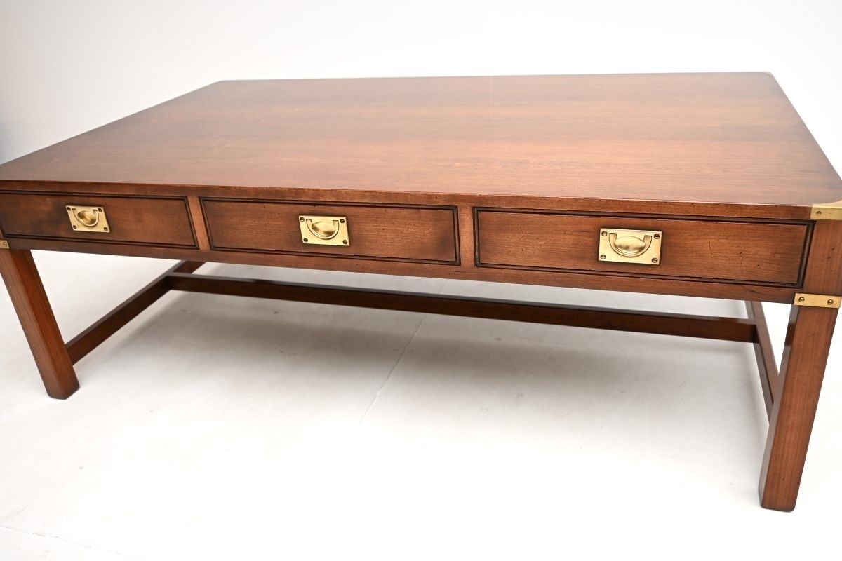 Furniture Large Antique Mahogany And Brass Military Campaign Style Coffee Table photo