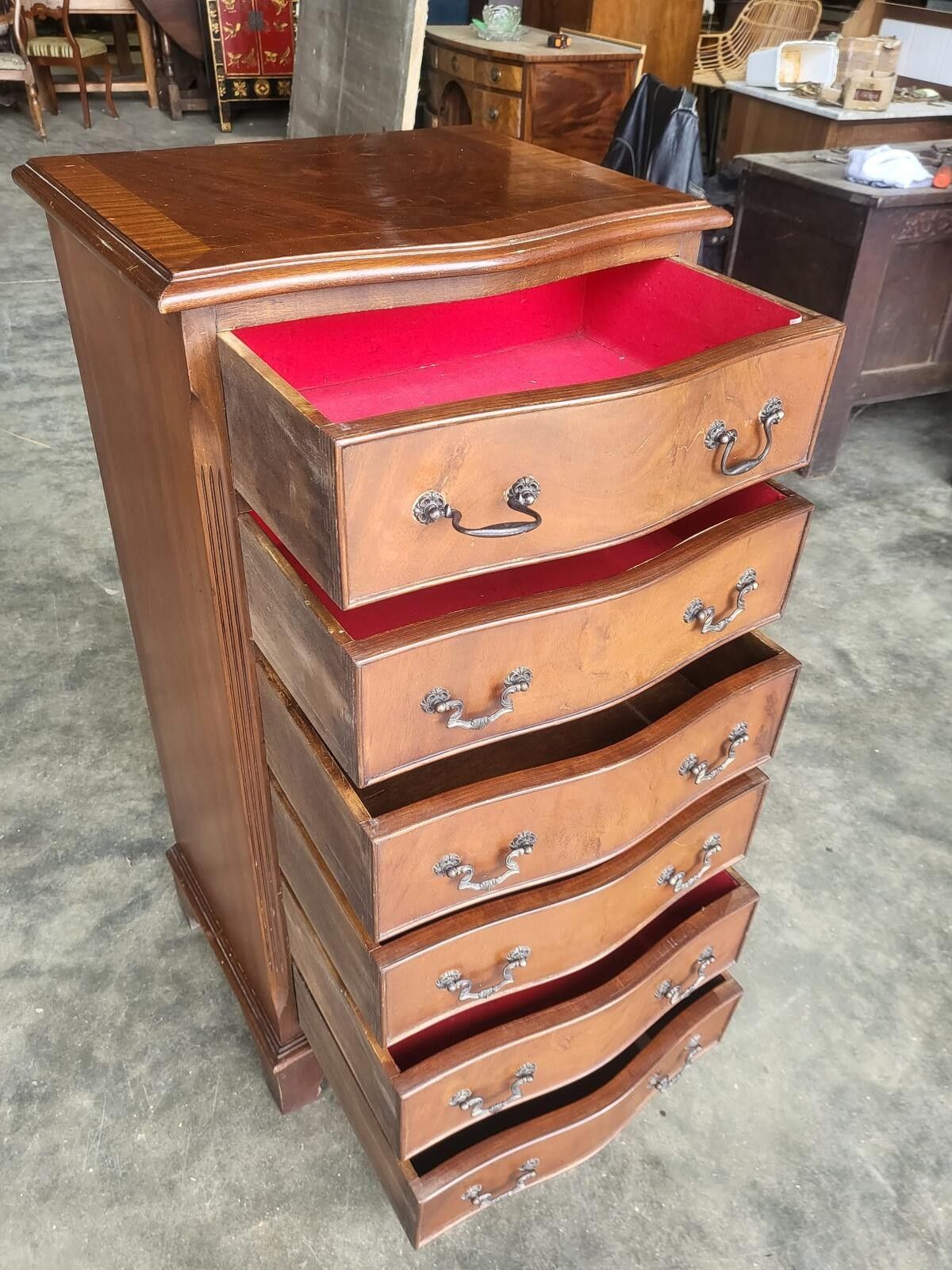 Antique Repro Small Tall Slim Serpentine Chest Of 6 Drawers photo Furniture