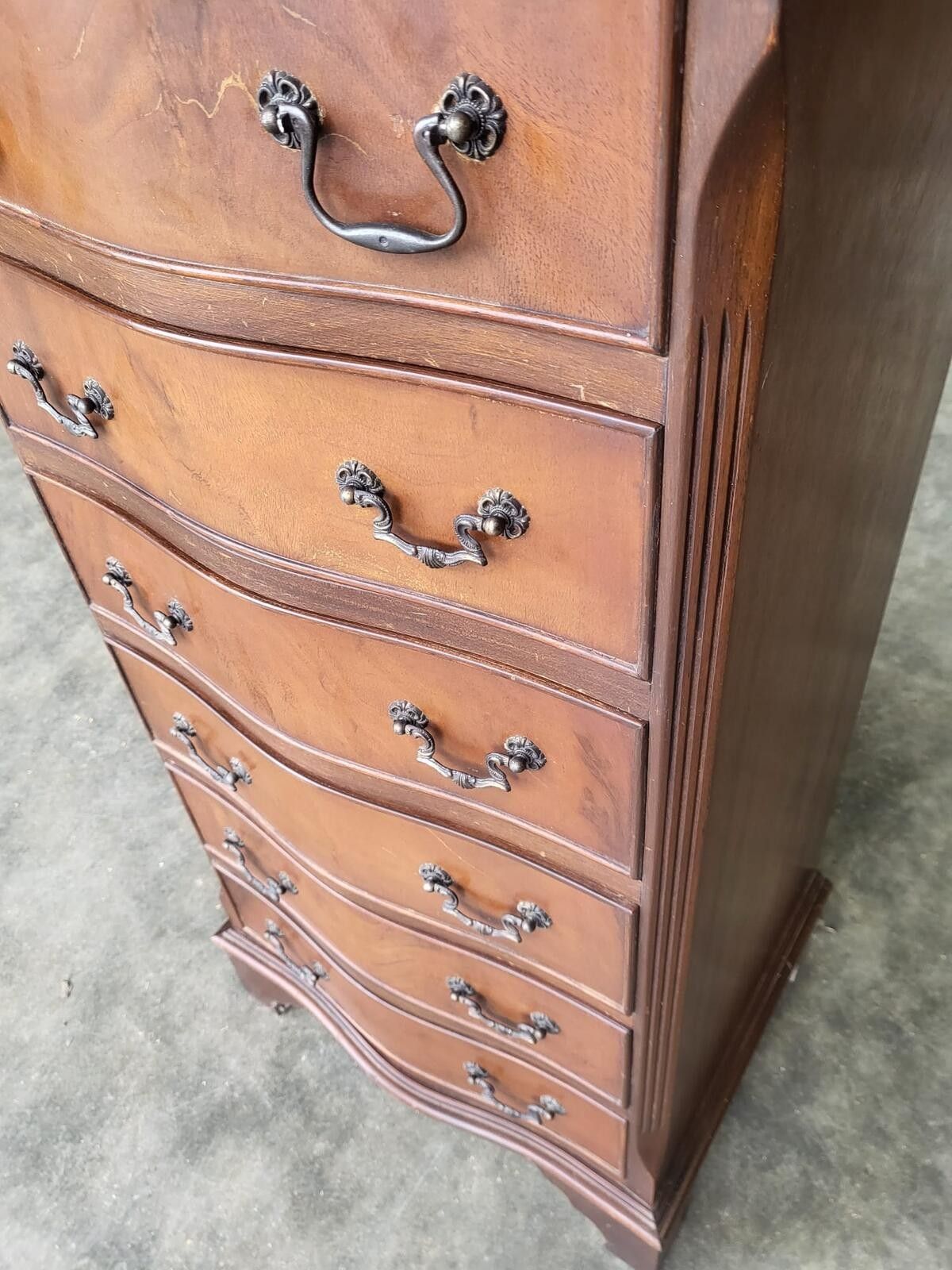 Antique Repro Small Tall Slim Serpentine Chest Of 6 Drawers photo vintage