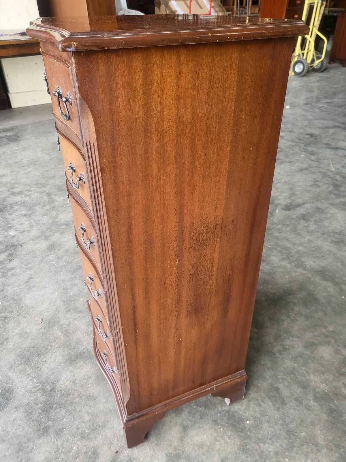photo furniture Antique Repro Small Tall Slim Serpentine Chest Of 6 Drawers