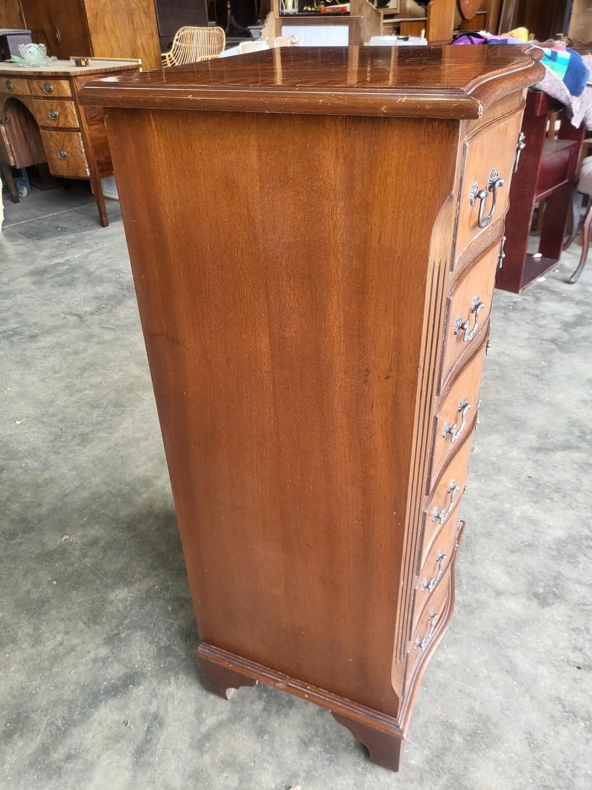 Furniture Antique Repro Small Tall Slim Serpentine Chest Of 6 Drawers photo