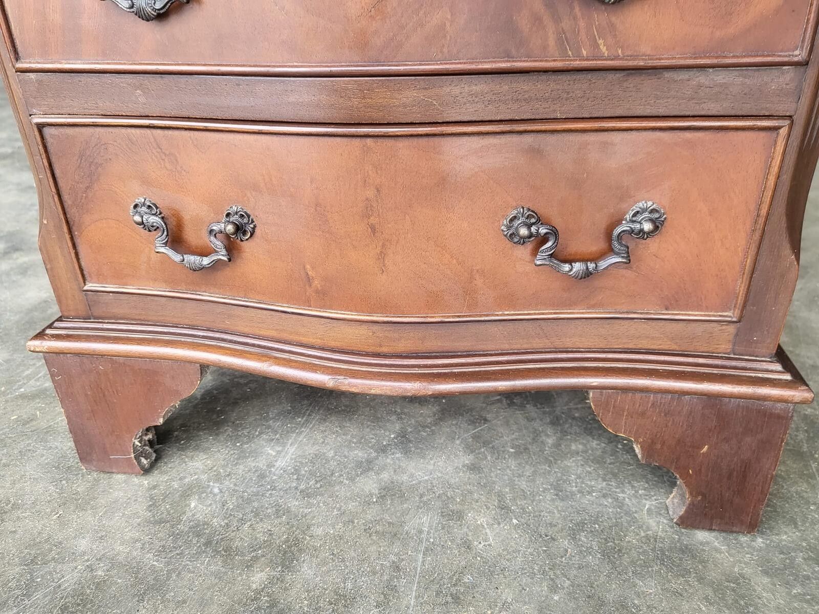 195.0 Antique Repro Small Tall Slim Serpentine Chest Of 6 Drawers photo