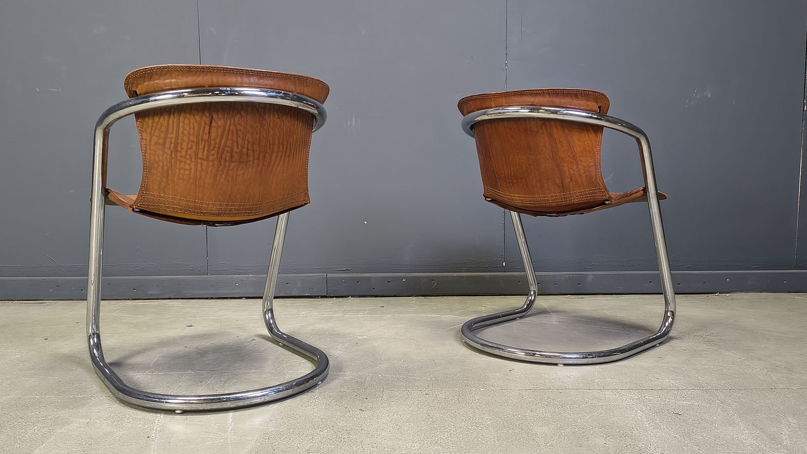 Vintage Leather And Chrome Dining Chairs By Willy Rizzo, 1970s   Set Of 8 photo for sale