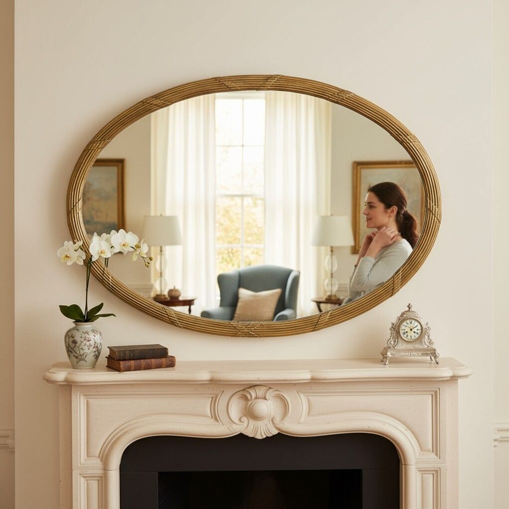 William IV Large Oval Overmantle Mirror With Reeded Edge Retaining Its Original Glass Plate Circa 1830 photo for sale