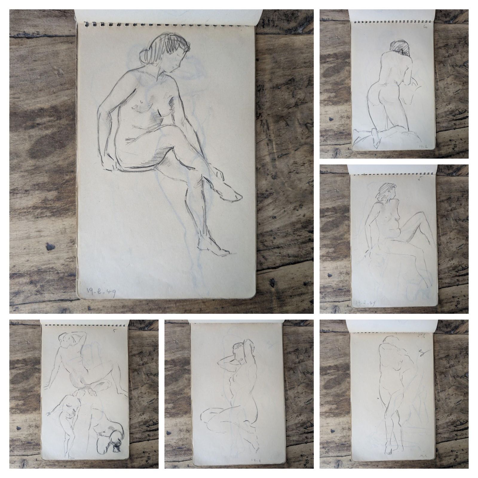1940s Canson Sketchbook, Original French Life Drawings Figure Studies 47 Pages photo vintage