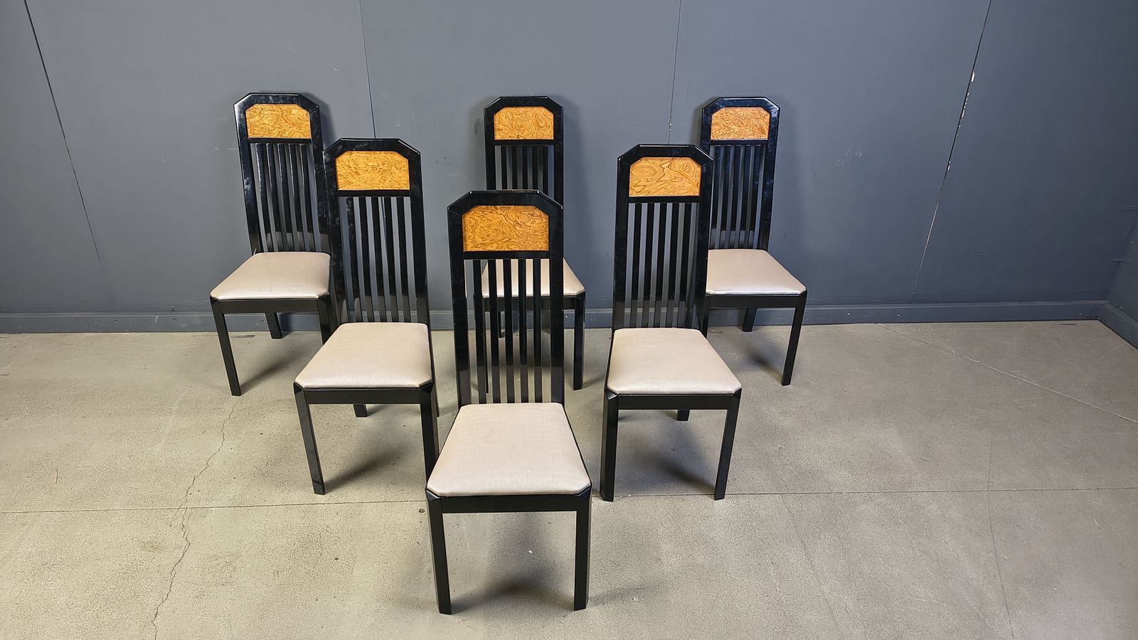 Vintage Burl Wood And Lacquer Dining Chairs, 1980s photo furniture