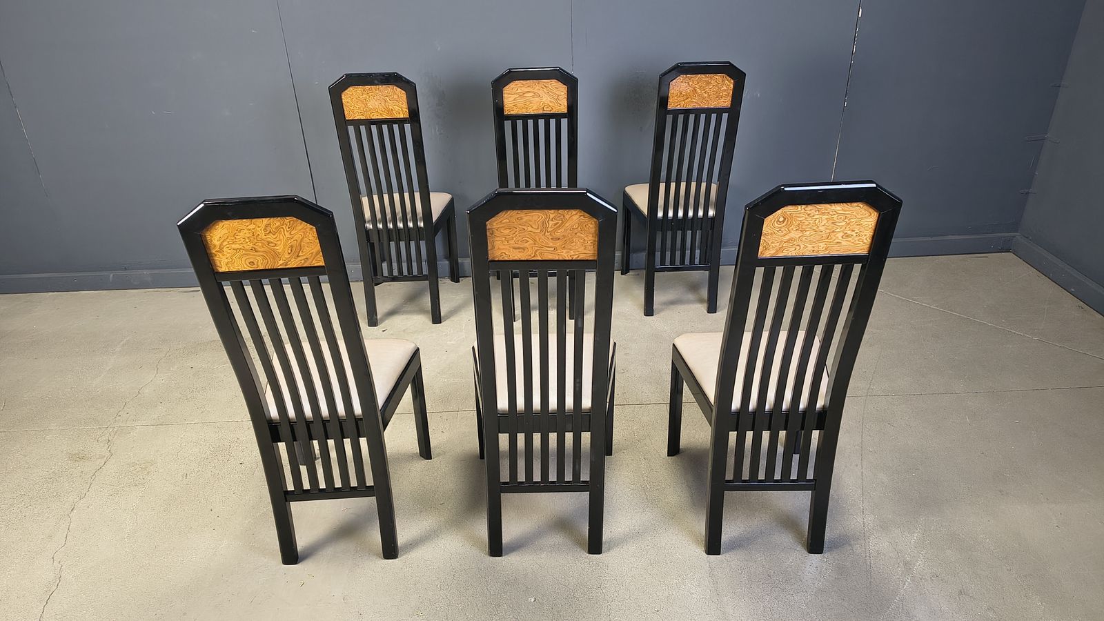 Vintage Burl Wood And Lacquer Dining Chairs, 1980s photo vinterior