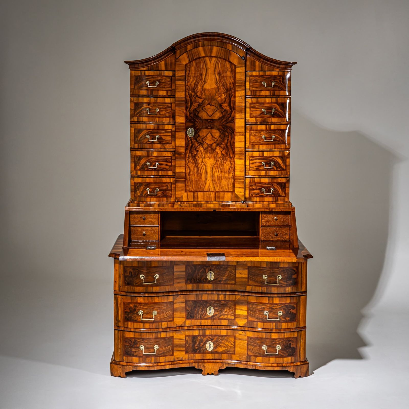Baroque Slant Front Secretary In Walnut, Mid 18th Century photo for sale