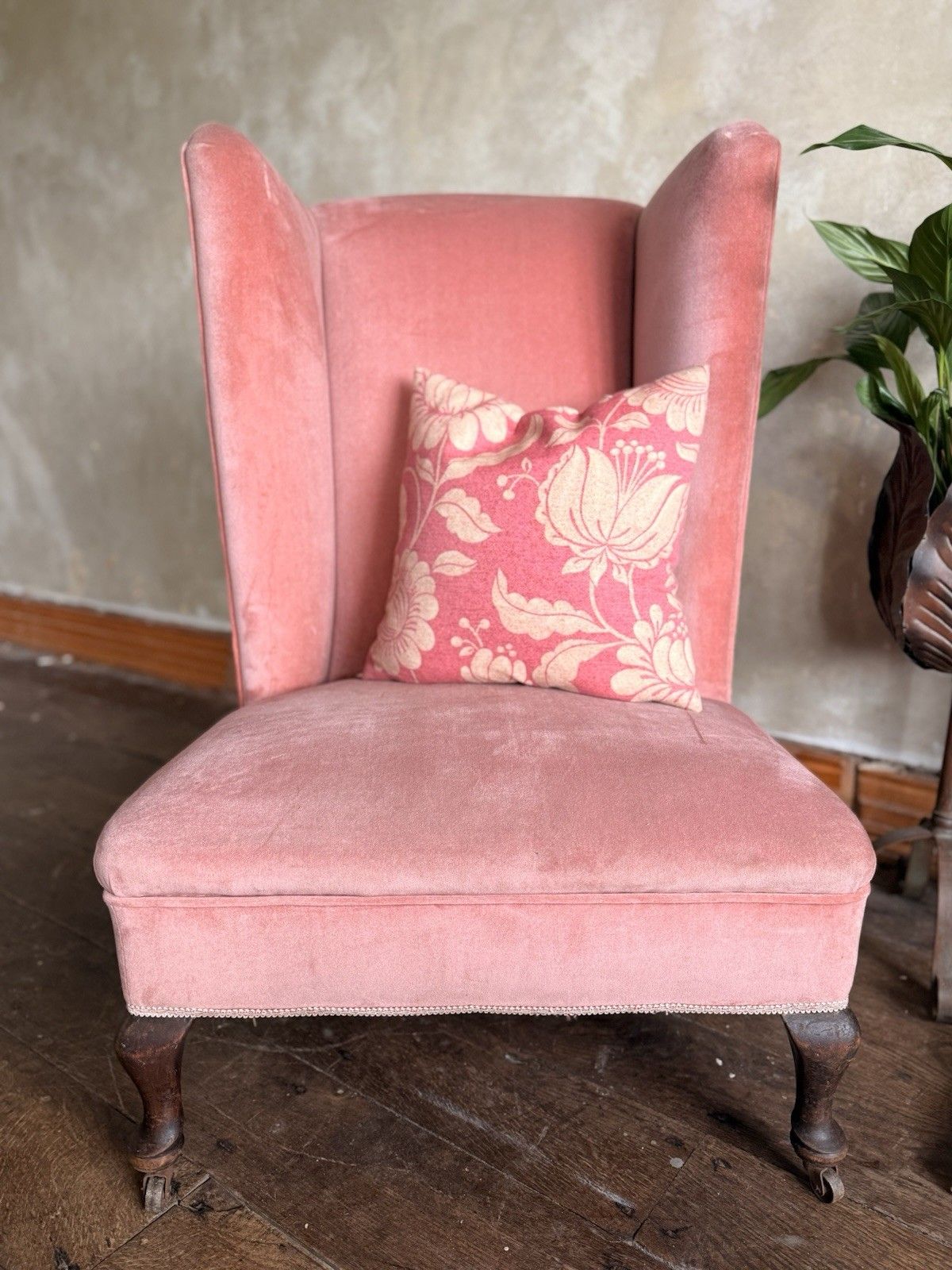 Rare Antique Mahogany (Horse Hair) Lady's Small Rose Pink High Wingback Chair photo furniture