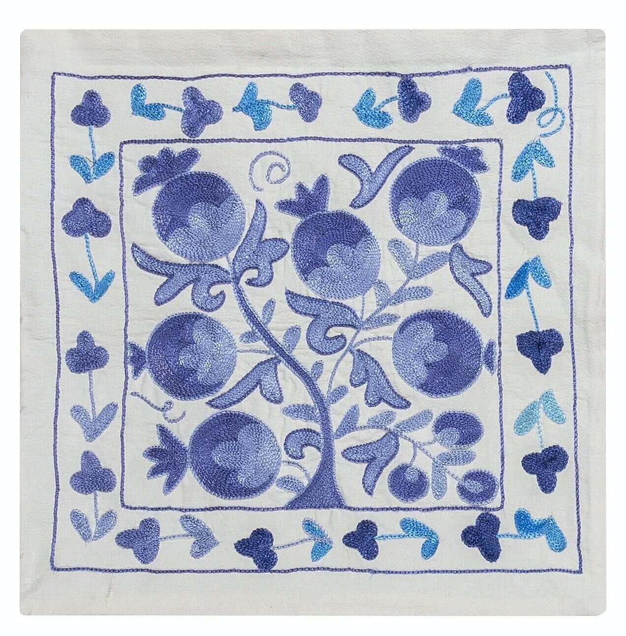Silk Hand Embroidery Cushion Cover. Suzani Sham. Decorative Throw Pillow 17"X18"