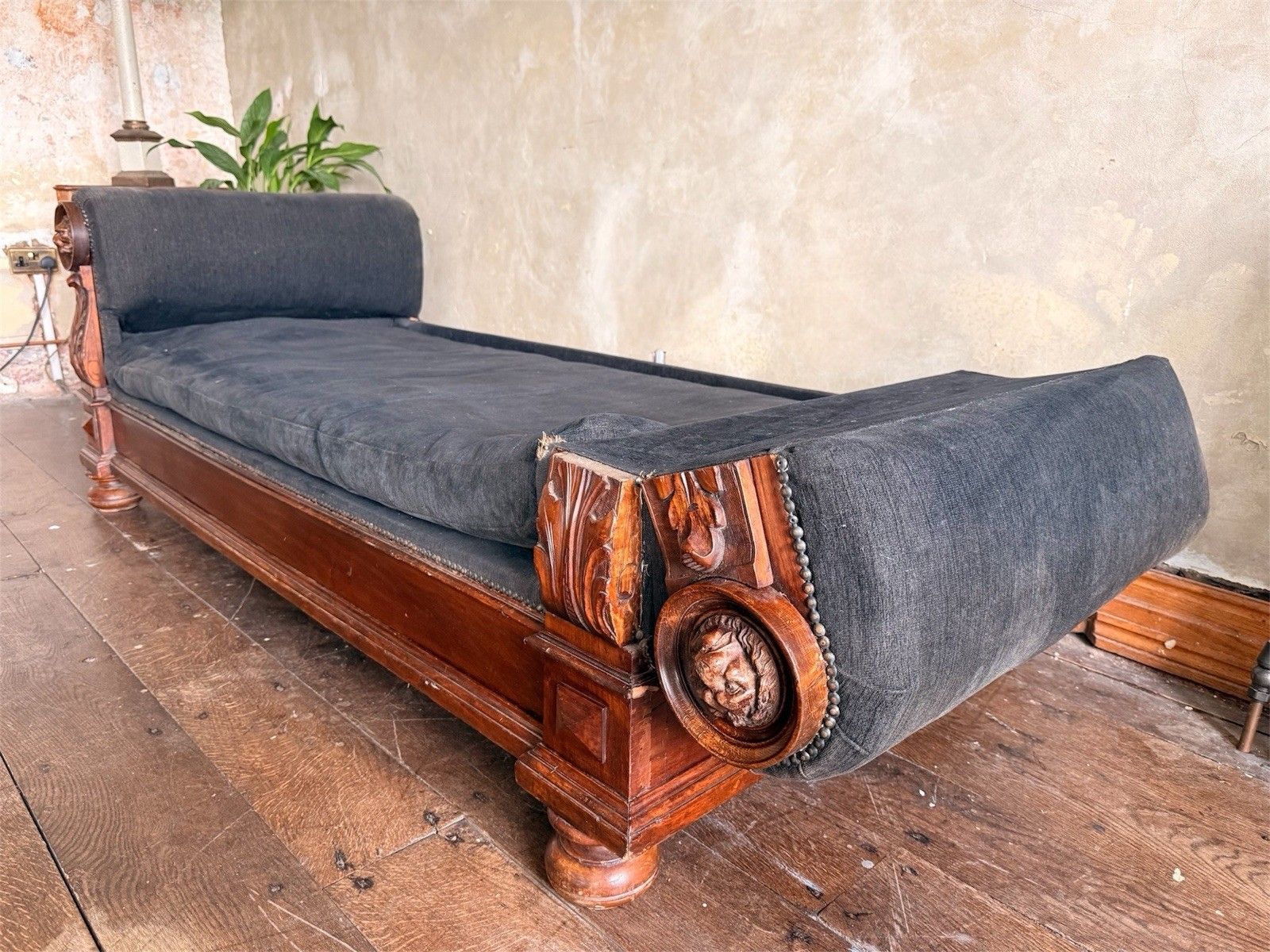 Rare Grey Black Antique Drop End Window Seat Daybed Chaise Longue Sofa 1880 C photo vintage