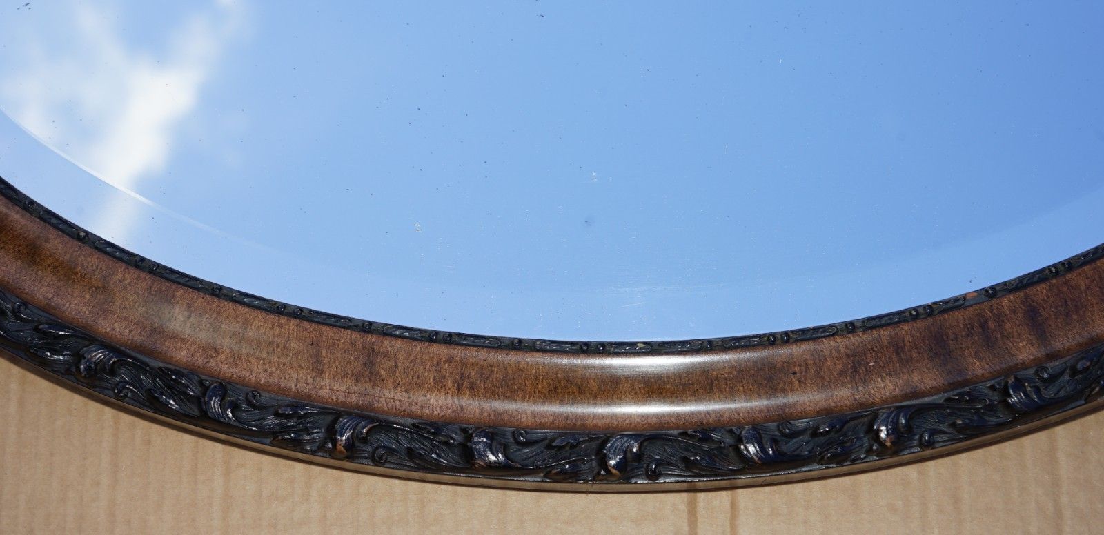 Stunning Antique Victorian Hand Carved Flamed Mahogany Framed Oval Mirror photo 895.0