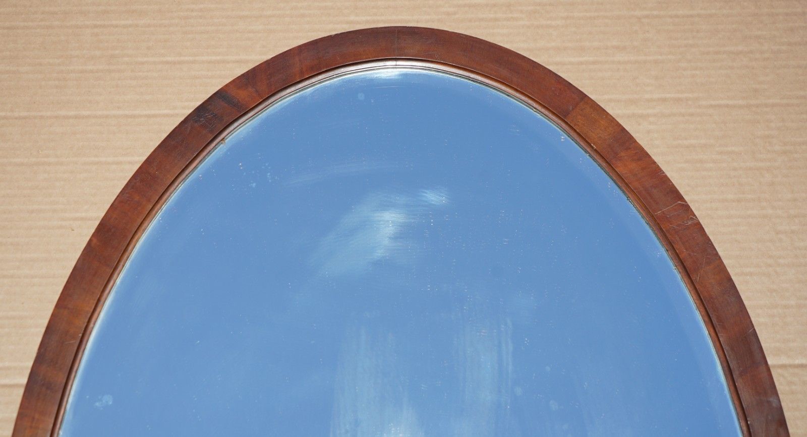 Sublime Antique Art Deco Mercury Plate Venetian Mahogany Framed Oval Mirror photo for sale