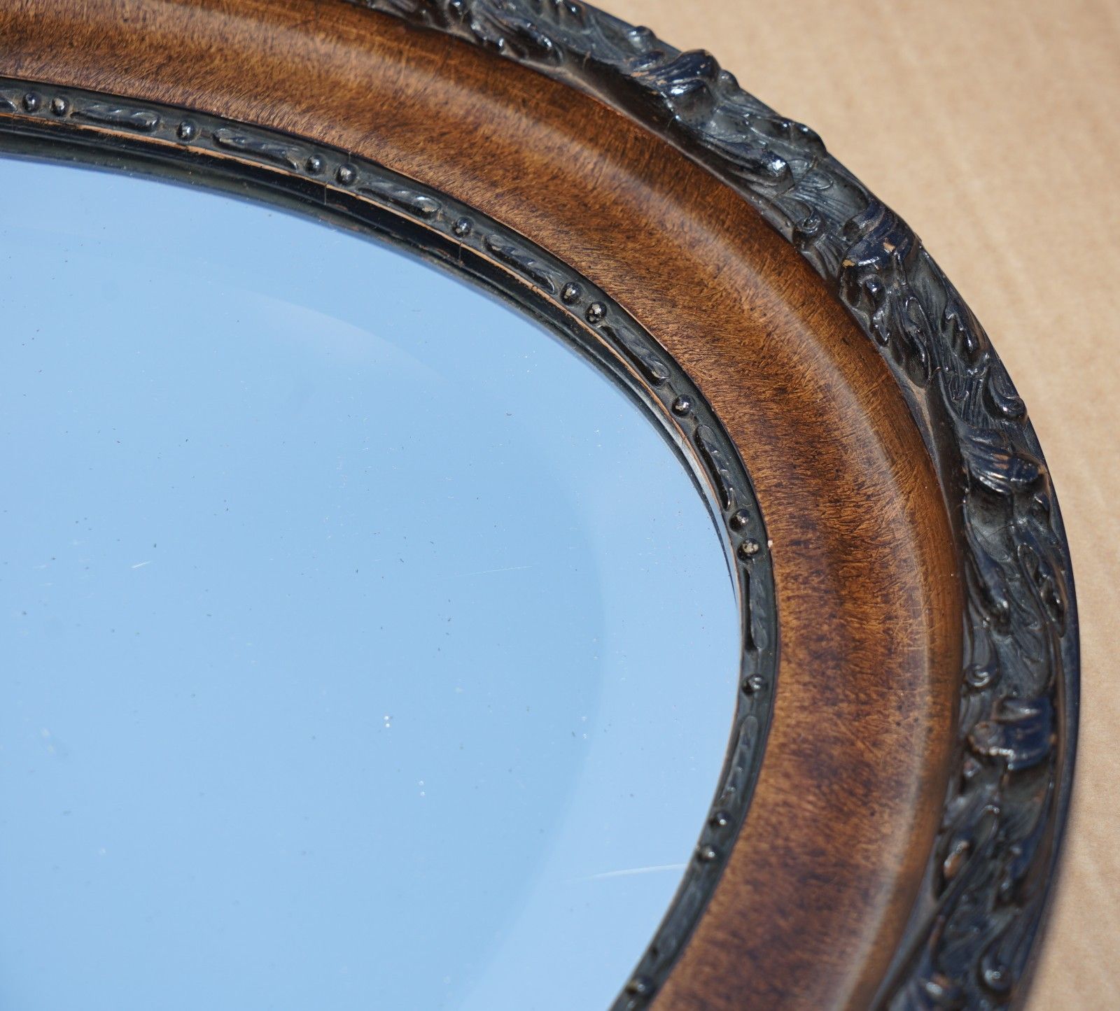 Stunning Antique Victorian Hand Carved Flamed Mahogany Framed Oval Mirror photo vintage