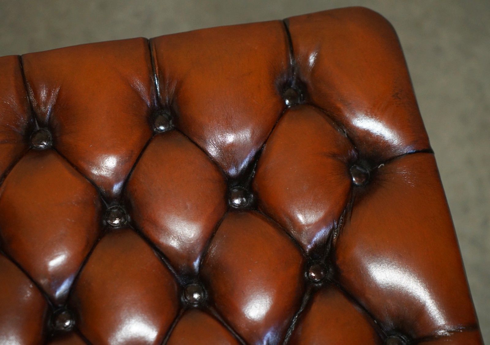 1750.0 Restored Antique Victorian Mahogany Brown Leather Chesterfield Tufted Footstool photo