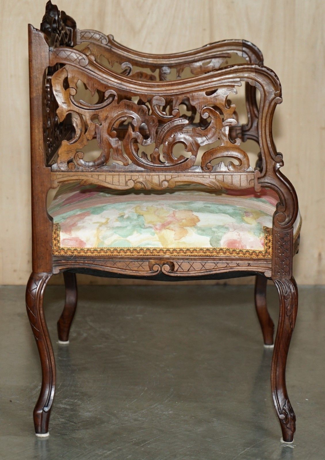 1295.0 Antique 19th Century Hand Carved Walnut French Canape Armchair Floral Upholstery photo