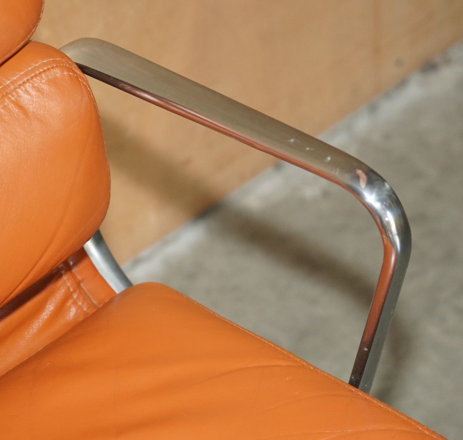 1 Of 4 Herman Miller 1977 Stamped Chanel Soft Pad Cognac Leather Captains Chair photo vintage