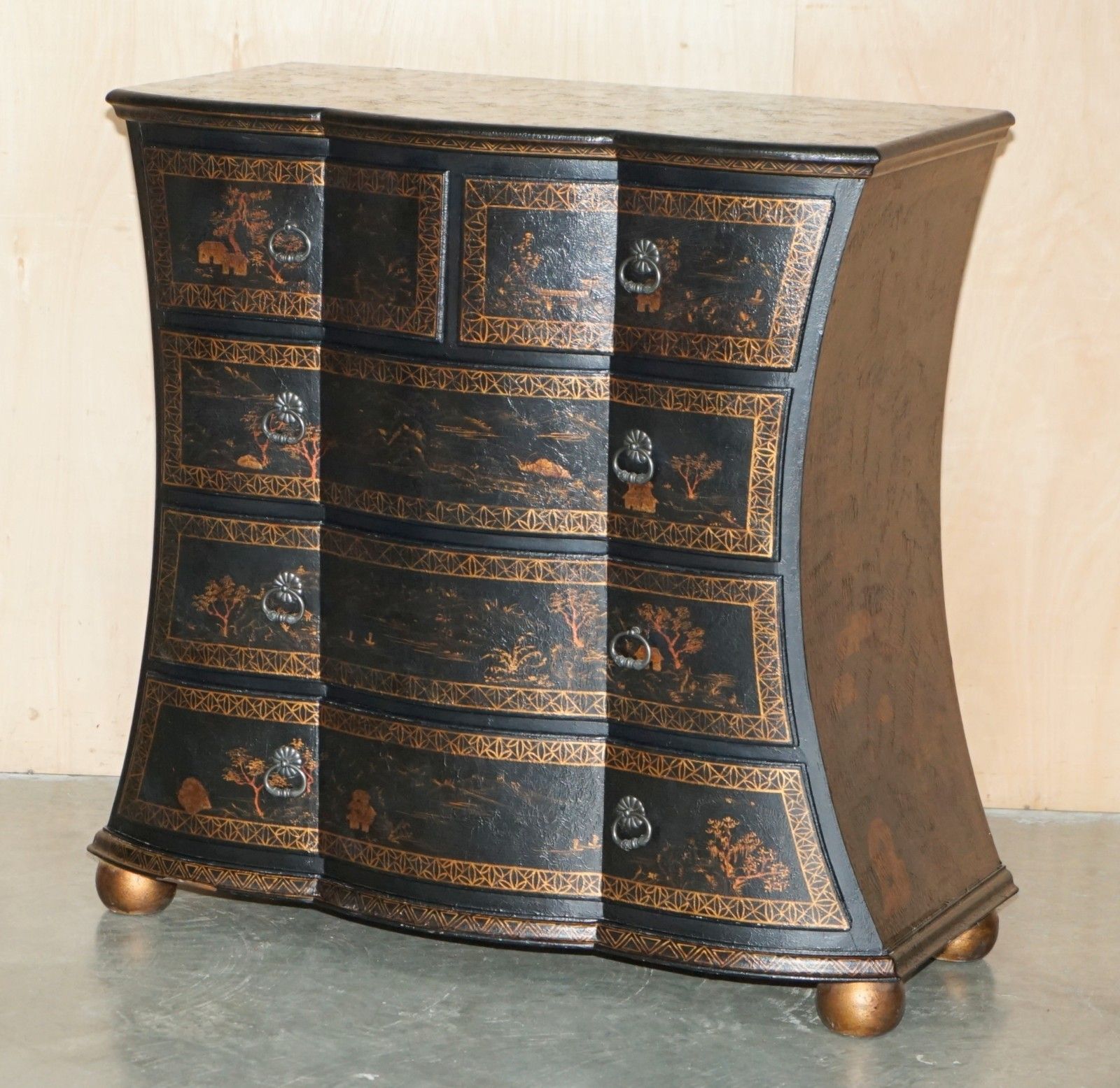 Sublime Antique Style Chinese Chinoiserie Painted & Lacquered Chest Of Drawers photo furniture