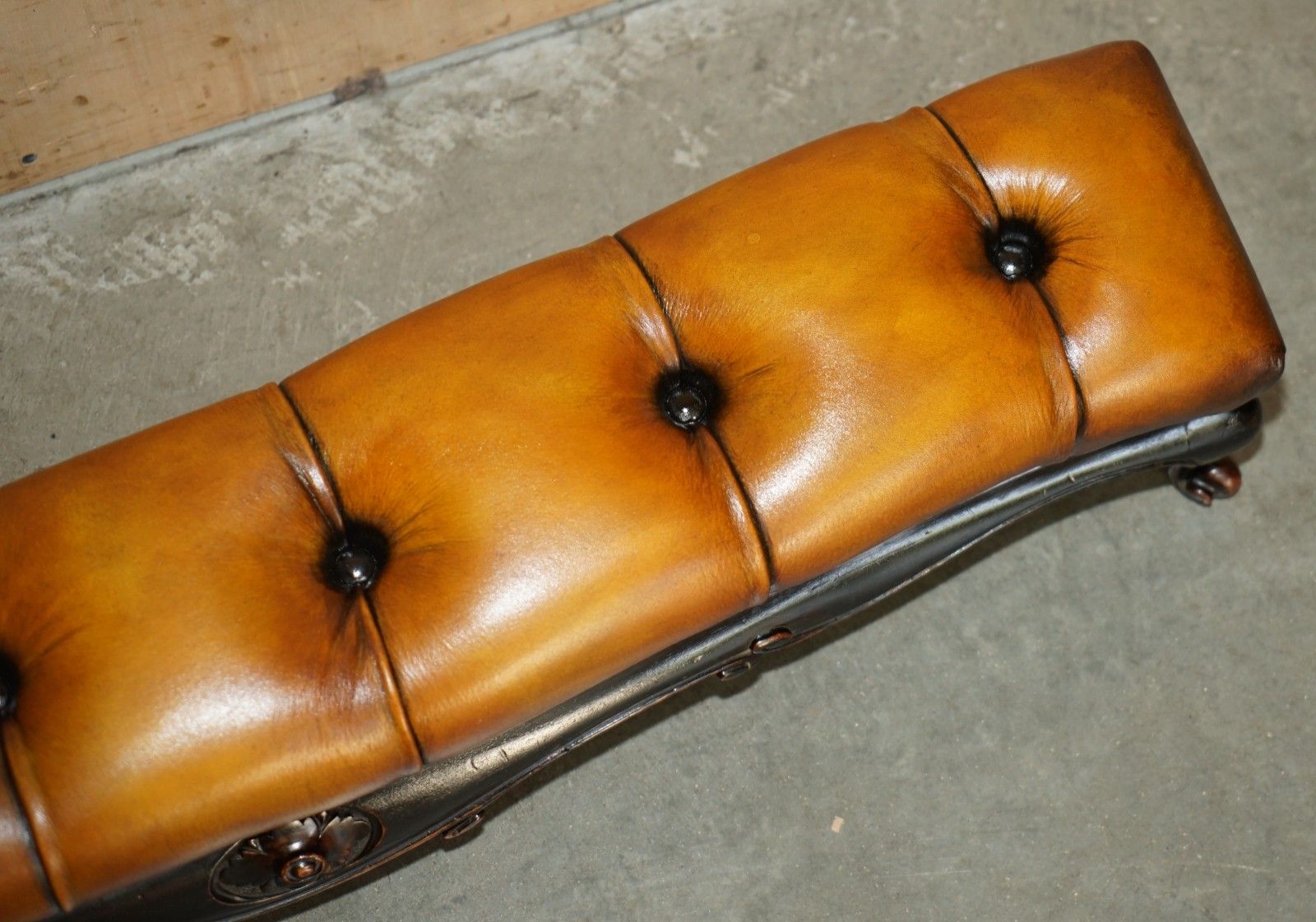 97.5cm Victorian Chesterfield Brown Leather Club Fender Log Burner Footstool photo buy