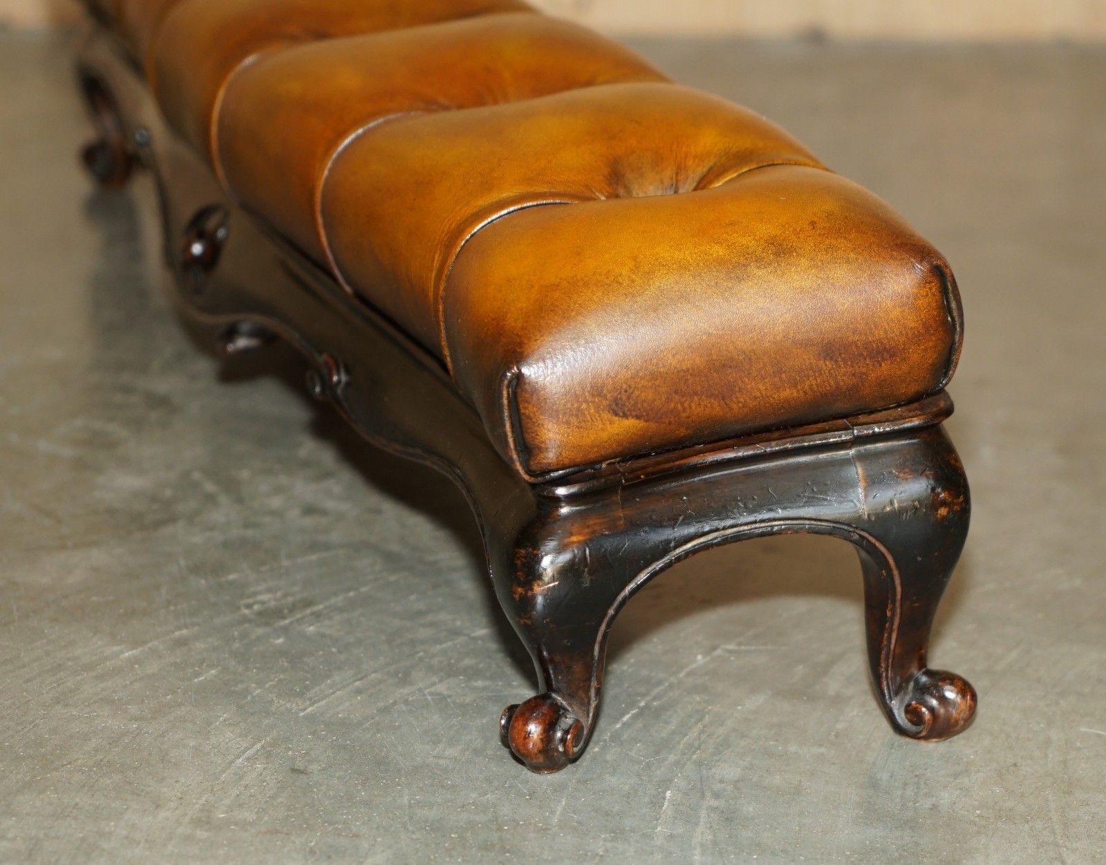 photo for sale 97.5cm Victorian Chesterfield Brown Leather Club Fender Log Burner Footstool