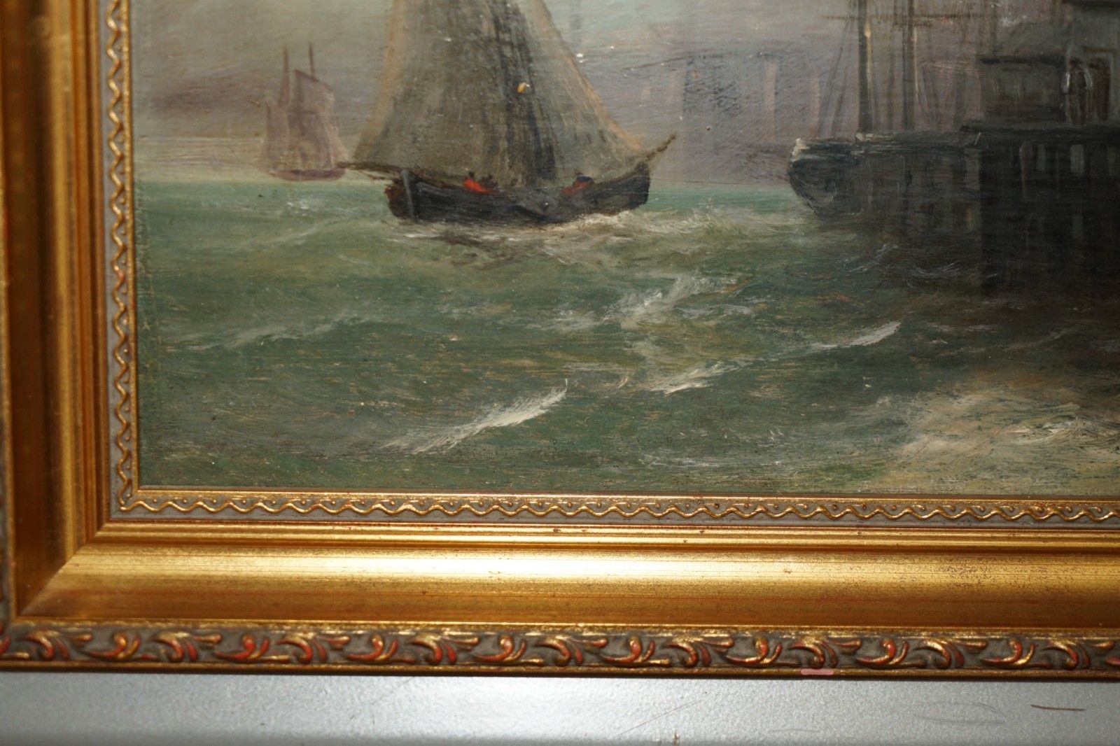 After William Anslow Thornley 1858 98 Nautical Oil Painting Titled Off The Wharf photo 895.0