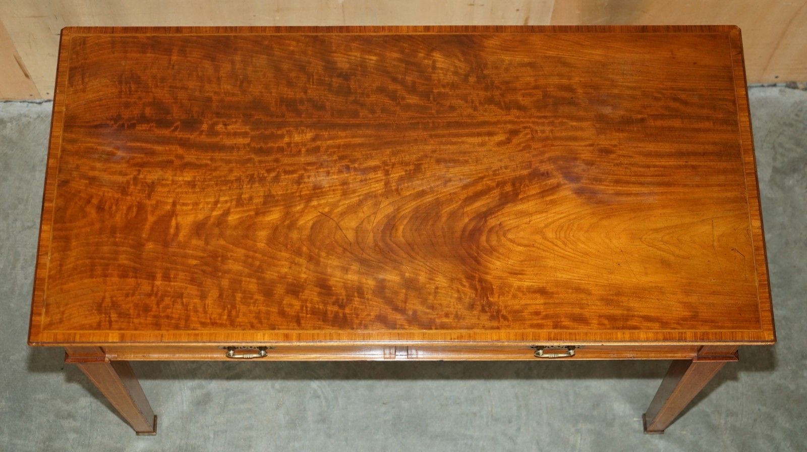 4950.0 Fully Restored Howard & Son's Flamed Mahogany Marble Inset Console Table Desk photo