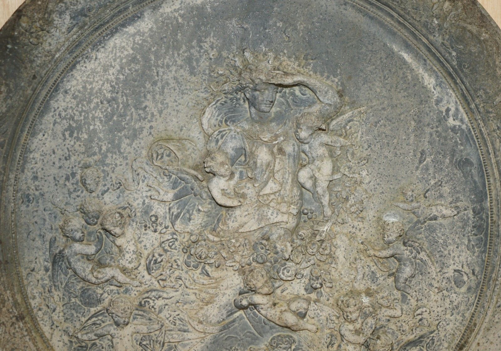 Vintage Stone Carving Of The Goddess Of The Sun Nicely Weathered And Aged photo furniture