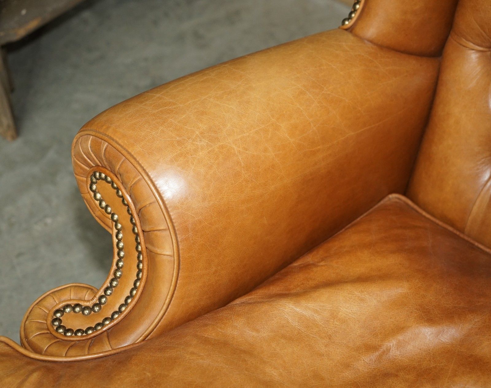 Luxury Provasi Italy Chesterfield Hand Dyed Brown Leather Wingback Armchair photo vintage