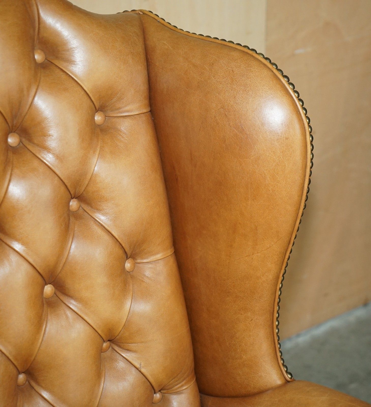 2950.0 Luxury Provasi Italy Chesterfield Hand Dyed Brown Leather Wingback Armchair photo