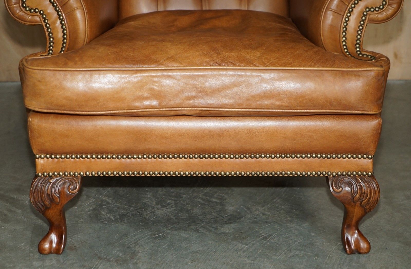photo vinterior Luxury Provasi Italy Chesterfield Hand Dyed Brown Leather Wingback Armchair