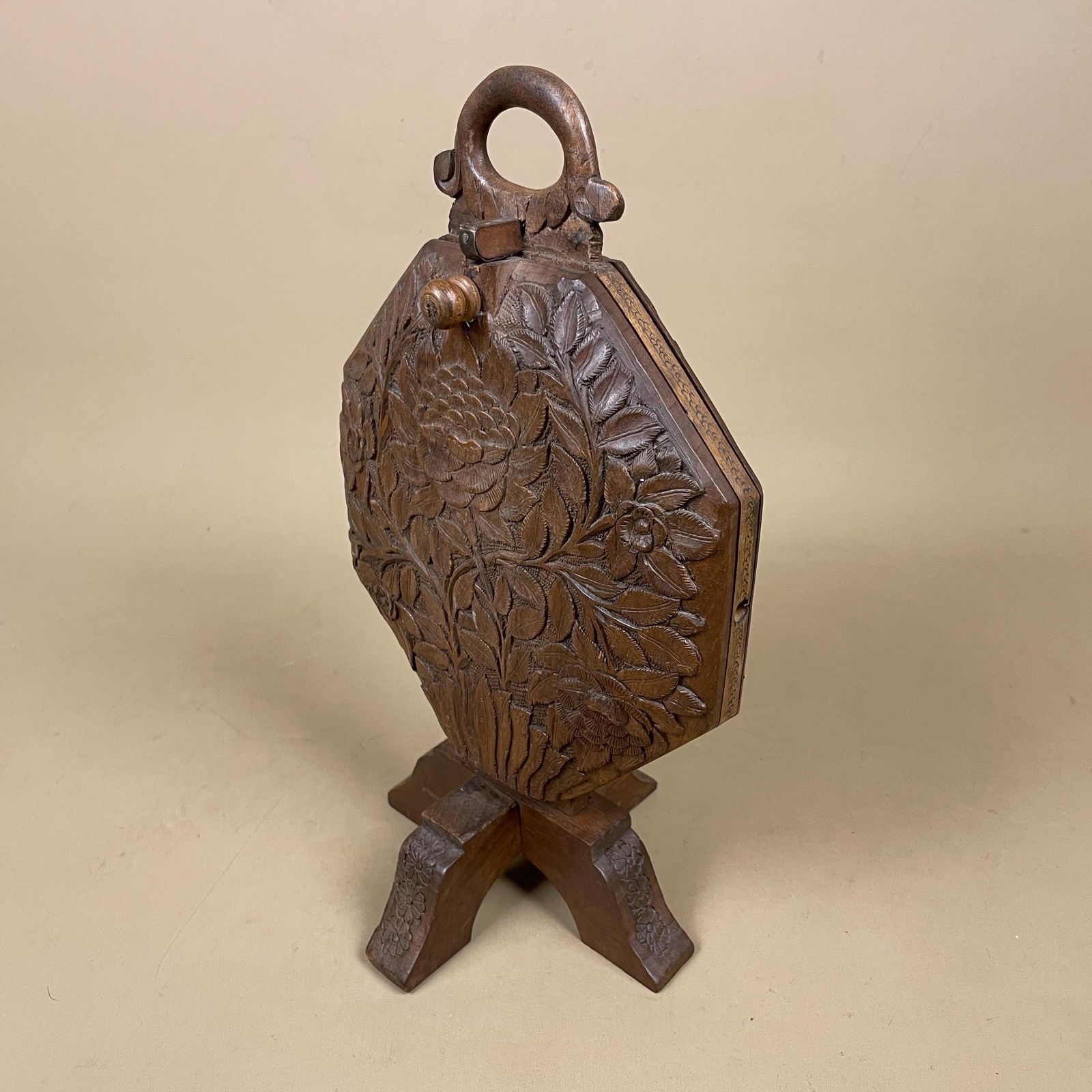 photo for sale Wooden Folding Stand Hand Carved Cake Muffin Stand 3 Tier Serving Display Kitchen Bakery Decor Antique Style Foldout Floral Carving