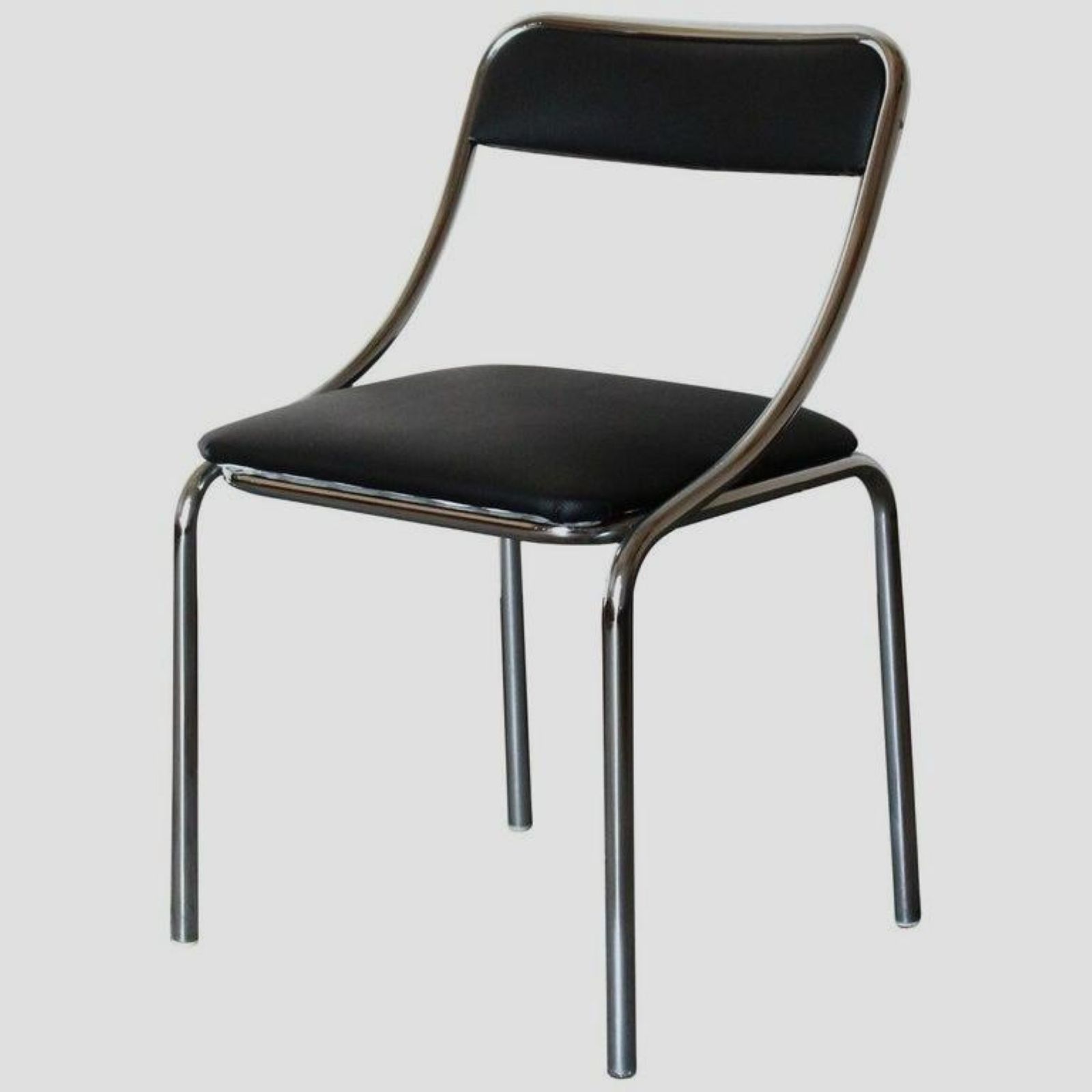 Set Of Four Vintage Chromed Dining Chairs, Faux Leather, Italy, 1970 photo Furniture