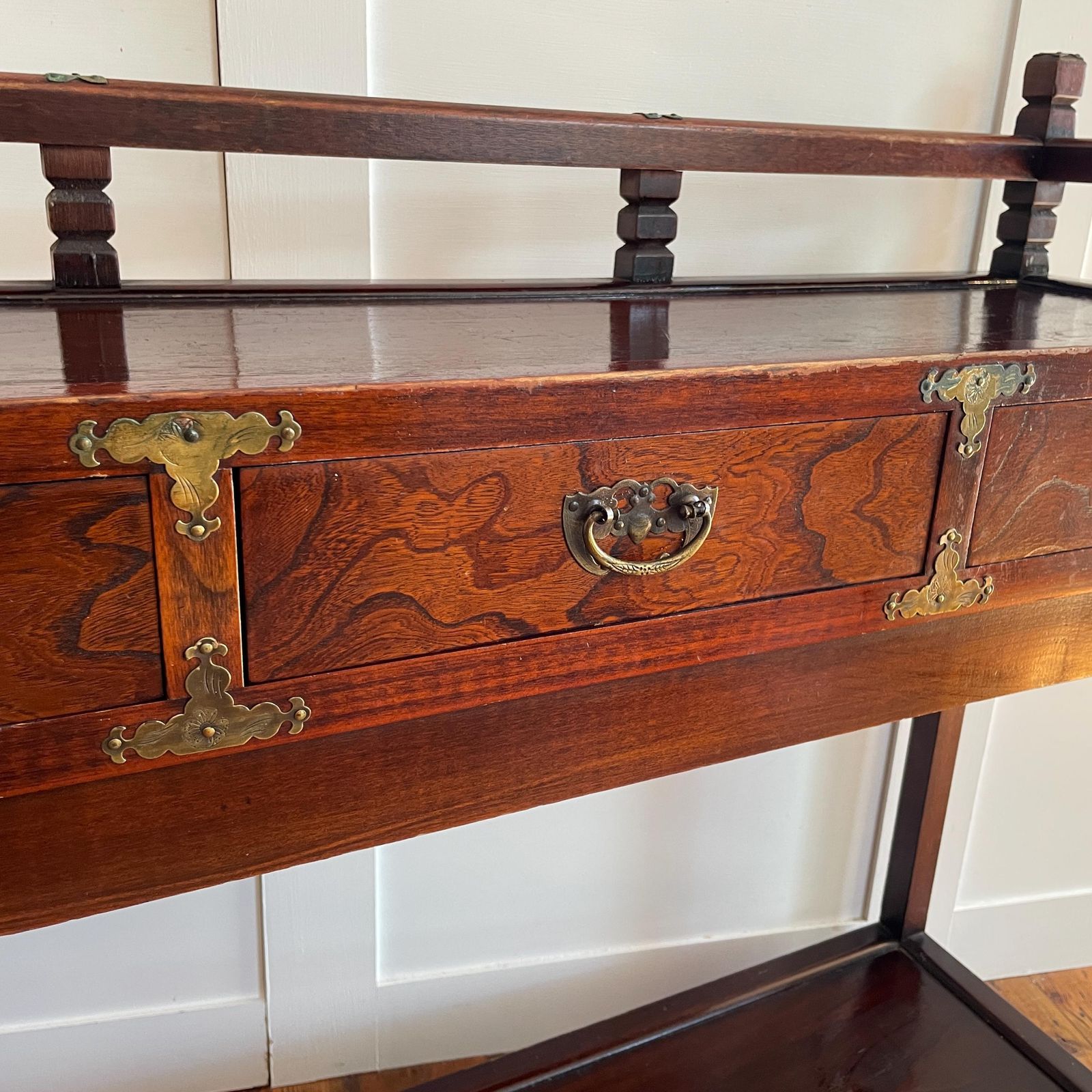 Chinese Console Table Wooden Brass 3 Drawer Oriental Hall Accent Stand Entryway Hallway Table photo buy