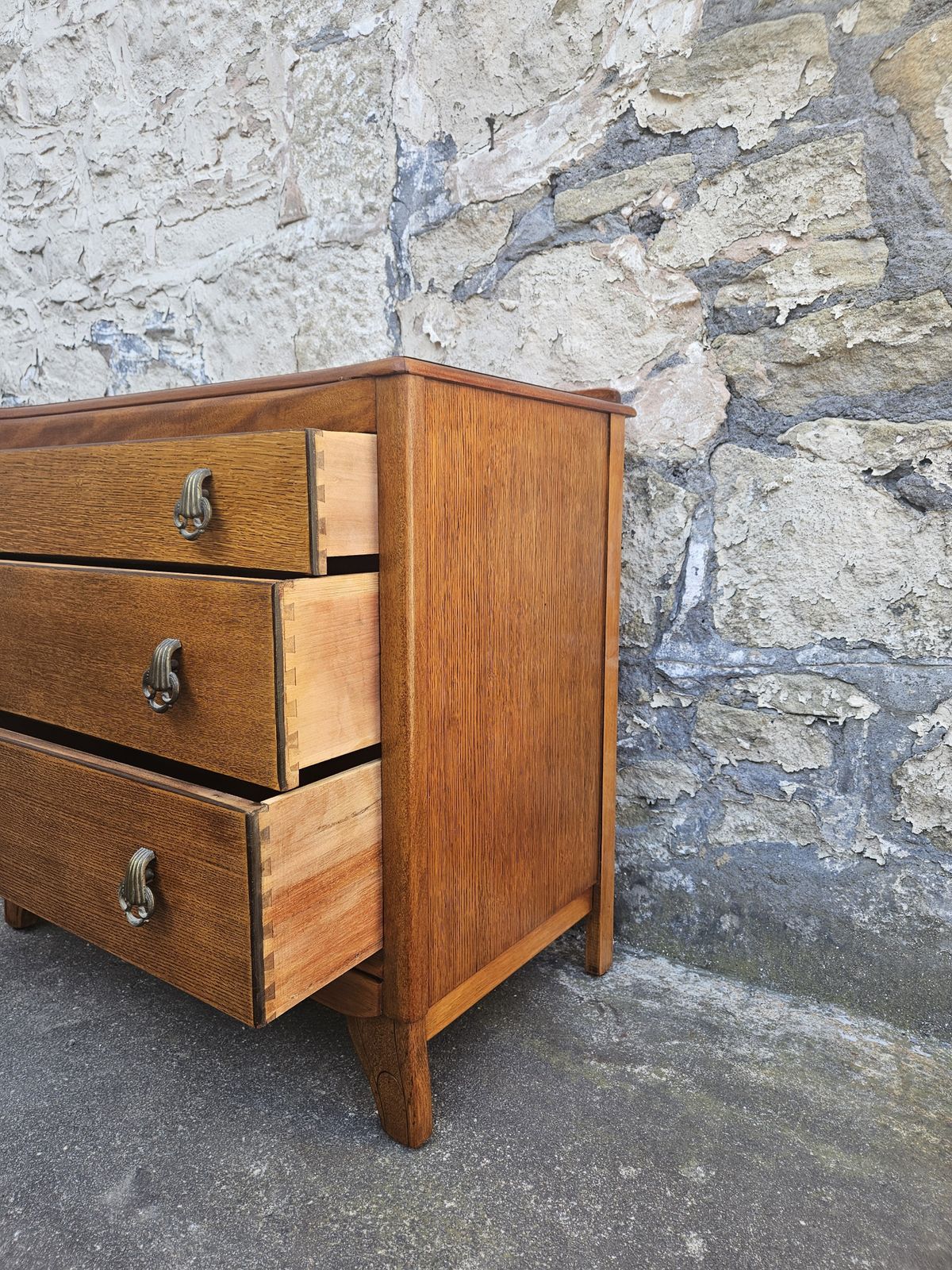 photo for sale Vintage Lebus Chest Of Drawers Three Drawer Oak Cabinet Tallboy Super Proportions And Detailing