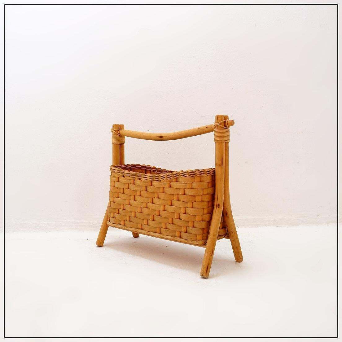Vintage Bohemian Style Bamboo Magazine Rack   1970s photo Home Decor