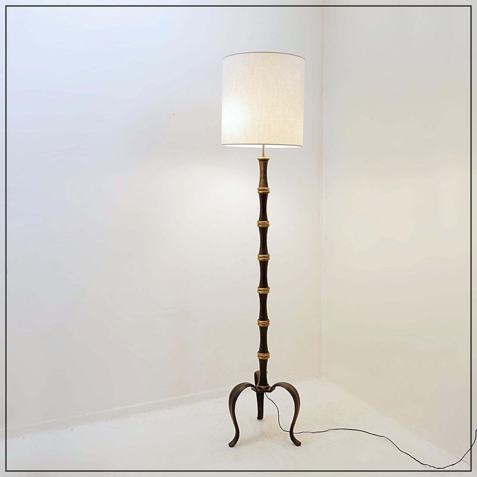 Tripod Floor Lamp In Wrought Iron And Brass With A Bamboo Style Stem photo furniture