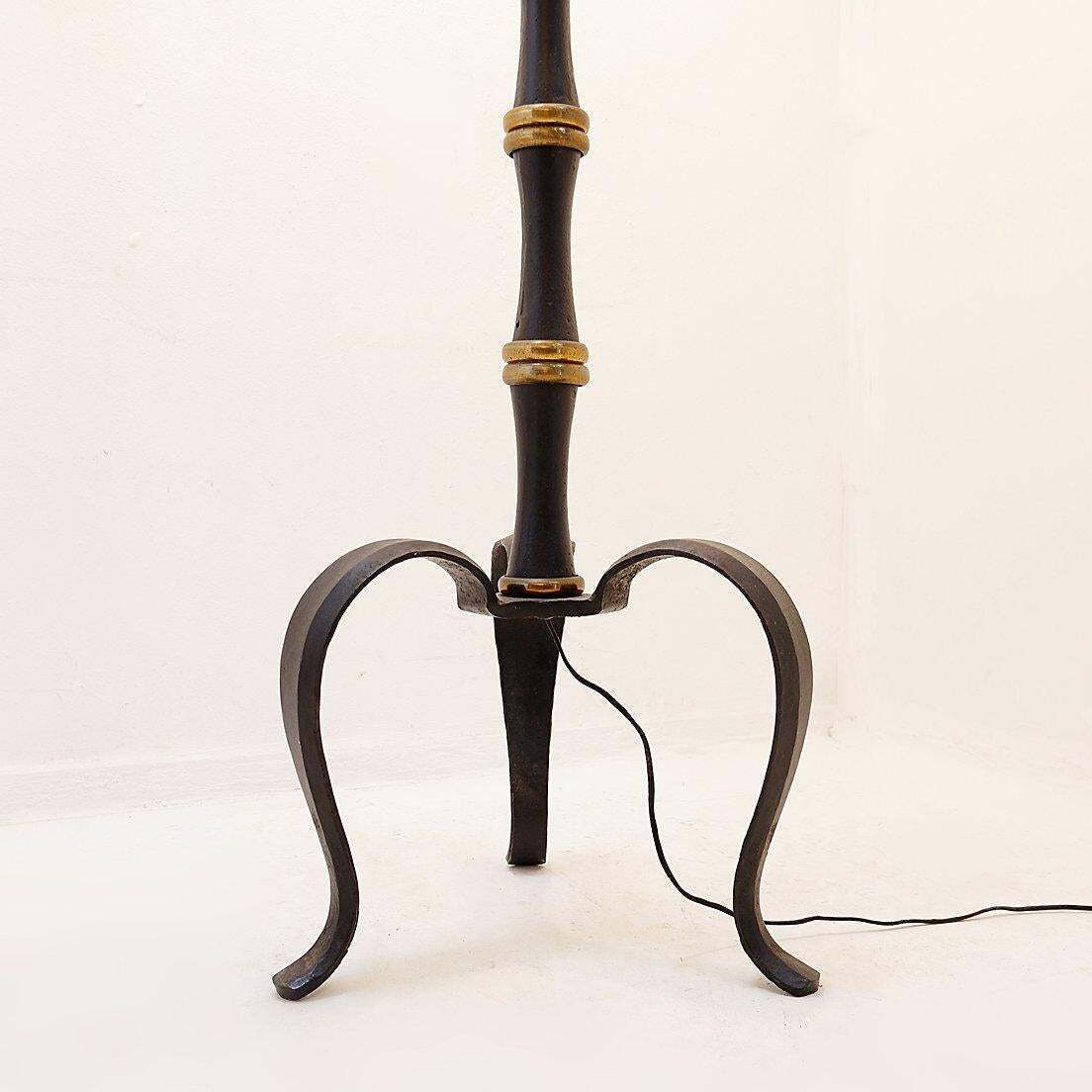 Tripod Floor Lamp In Wrought Iron And Brass With A Bamboo Style Stem photo Lighting