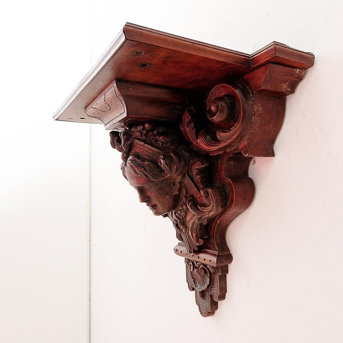 Antique Hand Carved Wooden Wall Shelf   19th Century photo furniture
