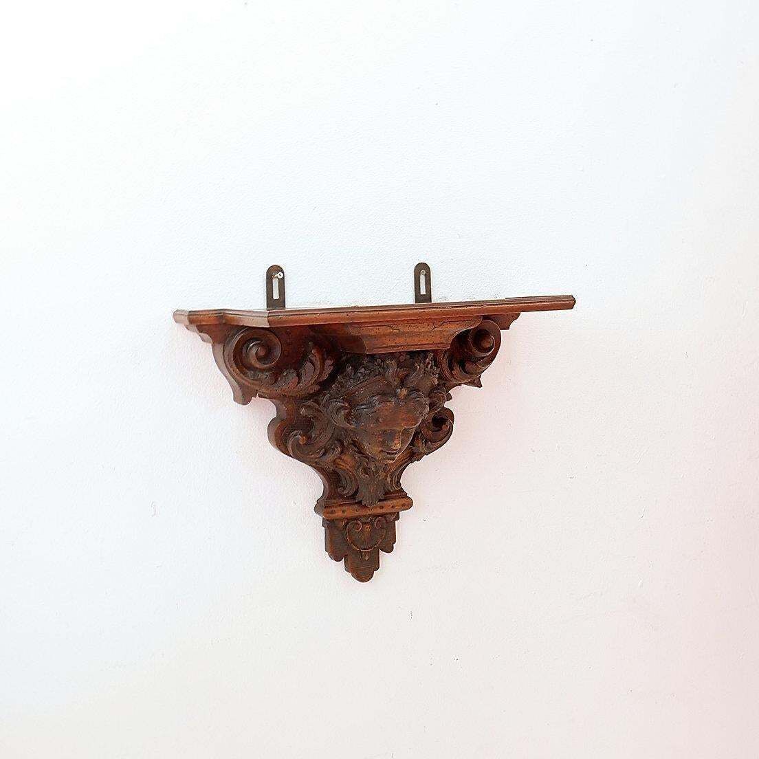 Antique Hand Carved Wooden Wall Shelf   19th Century photo buy