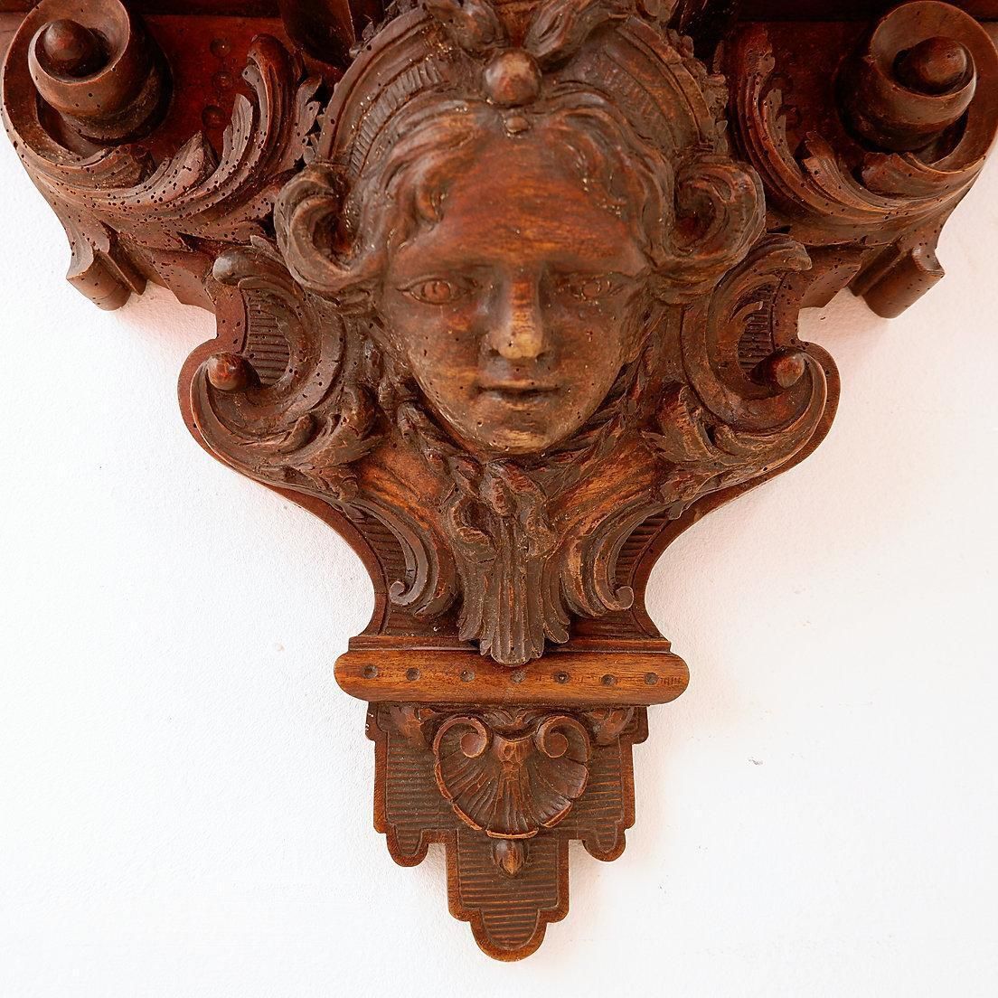 Antique Hand Carved Wooden Wall Shelf   19th Century photo vintage