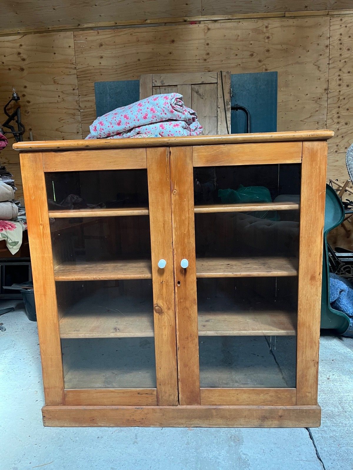 Antique/Vintage Glazed Pine Cupboard, Dresser Top, Bookcase Military Issue photo furniture