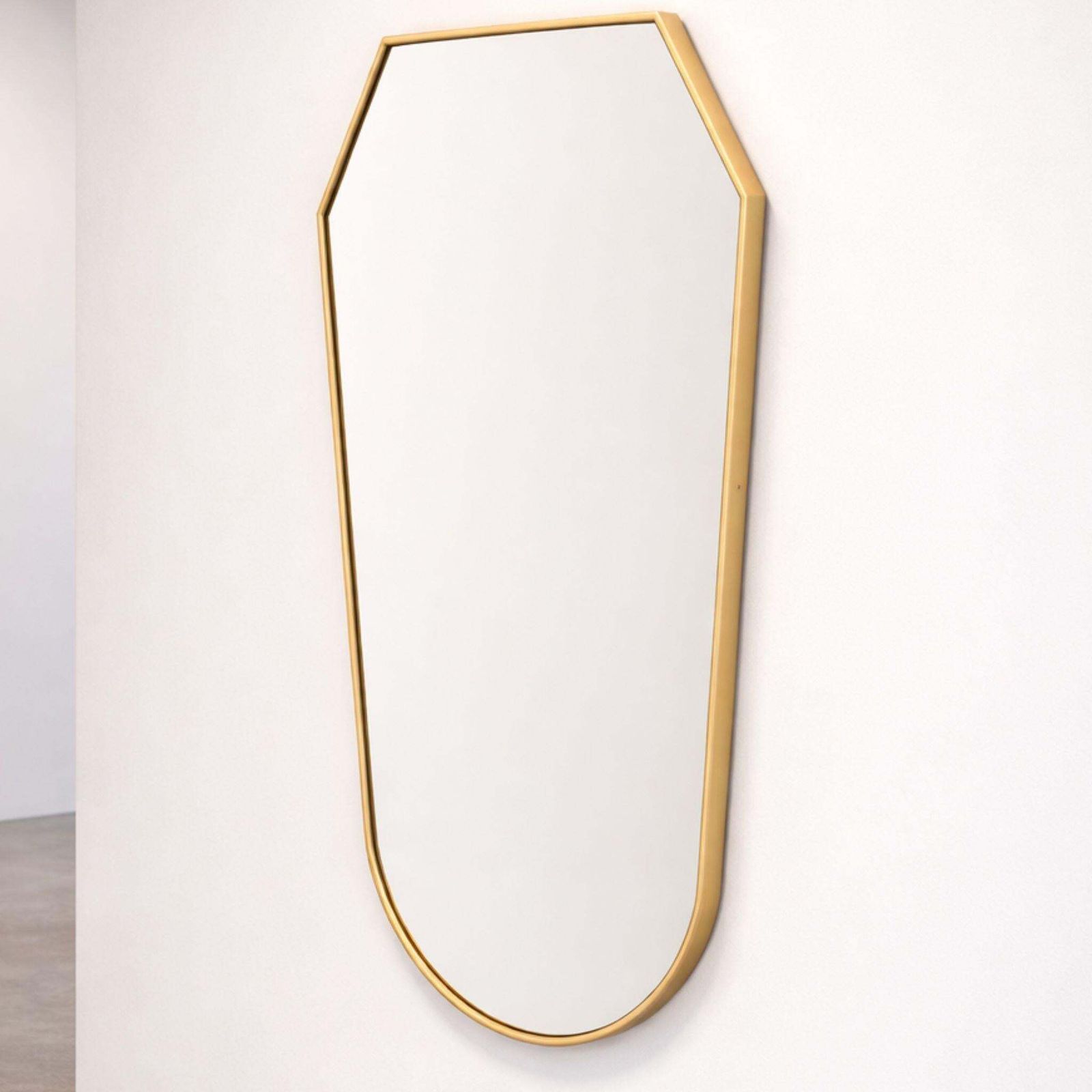 Mid Century Modern Italian Brass Shield Mirror Gio Ponti Style, Italy 1950s photo vinterior